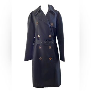 Lauren Ralph Lauren Women's Size Large Black Trench Coat Gold Anchor Buttons